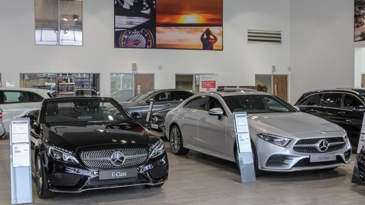 Cars inside the Mercedes-Benz Leeds showroom