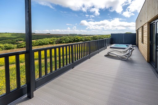 View of the decking Hot Tub of one of our Luxury Eco Lodges at Gwel an Mor