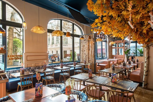 Zizzi - Bow Street (Covent Garden) rustic-modern interior with warm lighting.