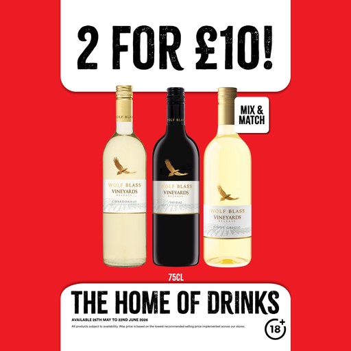 2 for £10 on wolfblass wines