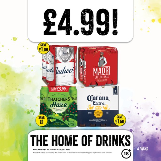 £4.99 on selected beer, lager and cider packs