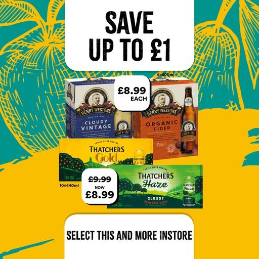 save up to £1 on henry westons and thatchers cider at select convenience