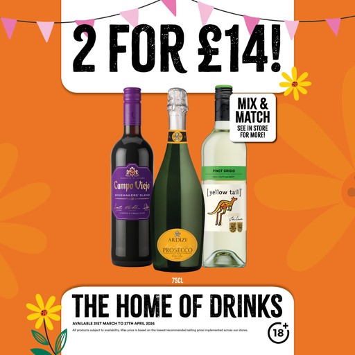 2 for £14 on selected wines