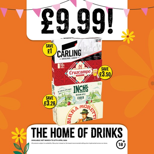 £9.99 On selected beers, lager and cider