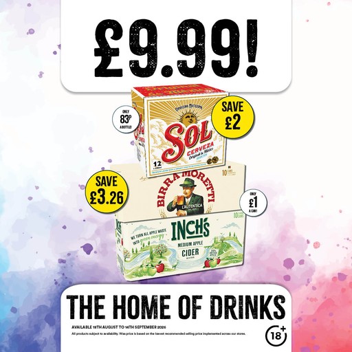 £9.99 each on selected beer, lager and cider packs