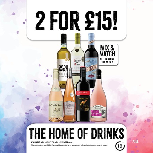 2 For £15 on selected wines