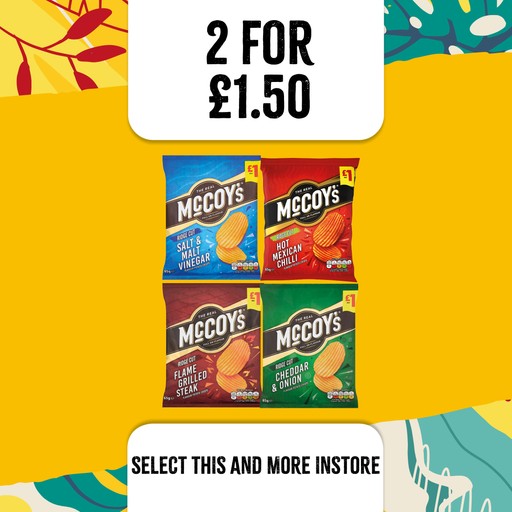2 for £1.50 on mccoy's crisps at select convenience