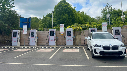 InstaVolt ultra-rapid EV chargers at Starbucks in Blaydon-on-Tyne, offering convenient charging in a leafy setting while you grab a coffee.