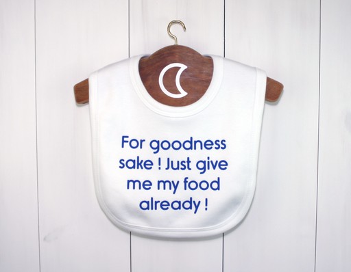 baby bib blue text