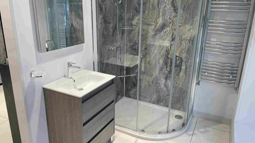 Roca Tenet basin city oak - Multipanel Capuchino stone boards.