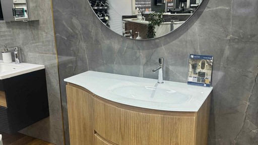 Calypso Levanto fluted tortona oak with glass basin