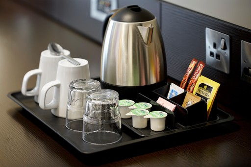 Premier Inn bedroom with tea/coffee-making facilities