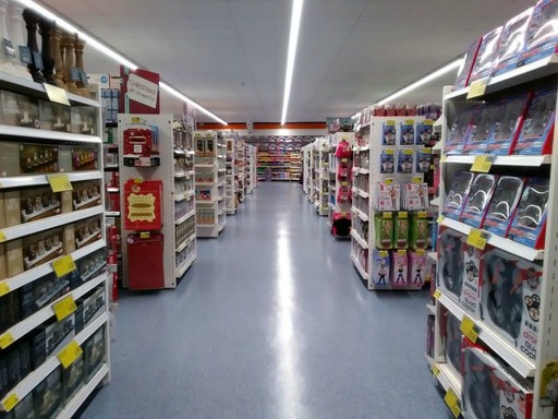B&M Pwllheli's aisles before the first wave of customers arrive.