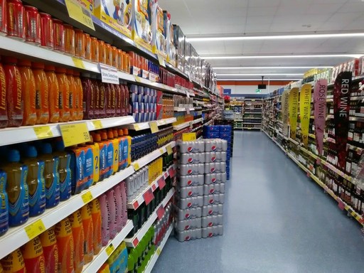The alcohol aisle in B&M's new Bargain Store in Pwllheli, located on Lower Cardiff Road.