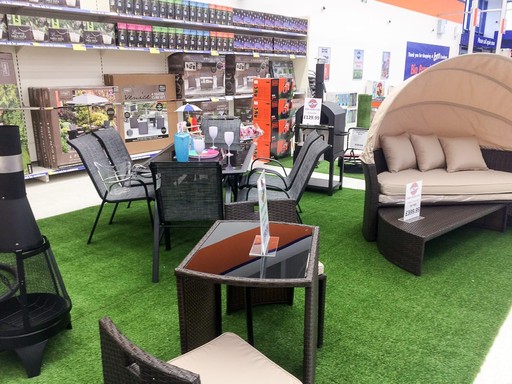 Garden furniture display inside our B&M Evesham store.