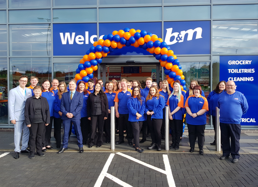 B&M Livingston's store team pose in front of the new B&M Home Store & Garden Centre, Almondvale Business Park.