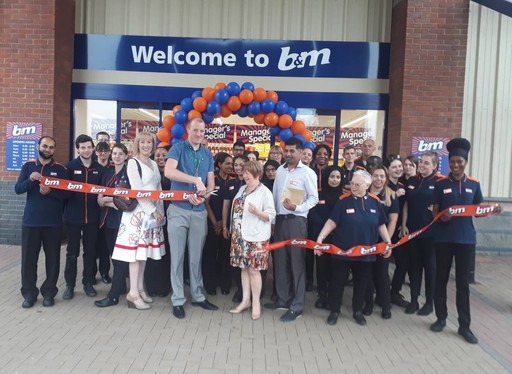 Matthew Springthorpe from local charity Holbeck Elderley Aid, was B&M's VIP for its store opening at Cottingley, Leeds. Mr Springthorpe cut the ribbon to officially open the store.