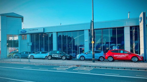 Outside the Ford Old Trafford dealership