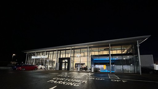 Stratstone Mercedes-Benz of Ayr Dealership Exterior at Night