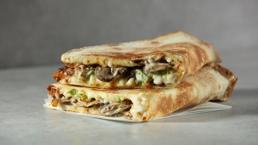 Papa Johns Philly Mushroom Papadia, also available with vegan cheese
