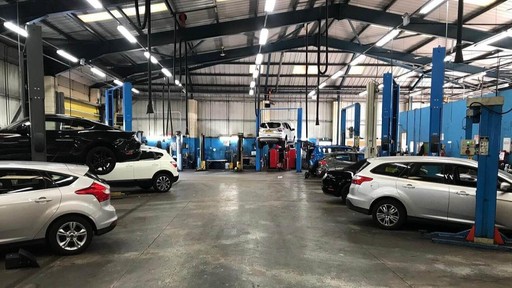 Cars inside the Ford Service Centre Old Trafford