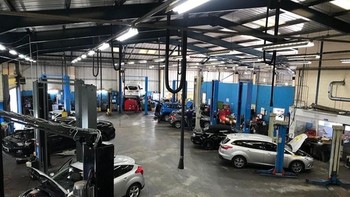 Cars inside the Ford Service Centre Old Trafford