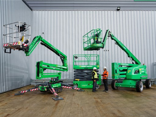 Sunbelt Rentals branded powered access equipment including boom lifts and scissor lifts.