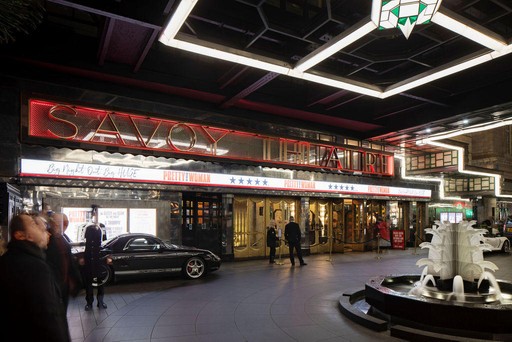 Entrance to Savoy Theatre at night