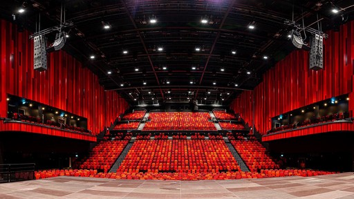 Swansea Arena auditorium from stage, in fully seated configuration, empty
