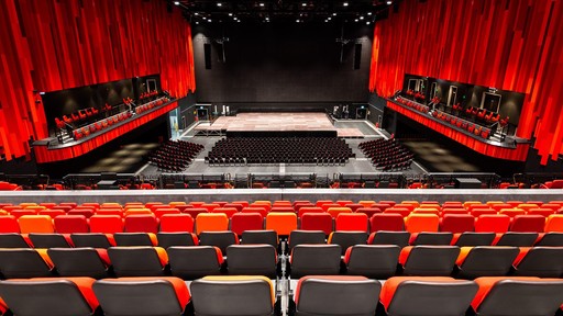 Swansea Arena auditorium, empty, in fully seated configuration, from middle of Circle seating