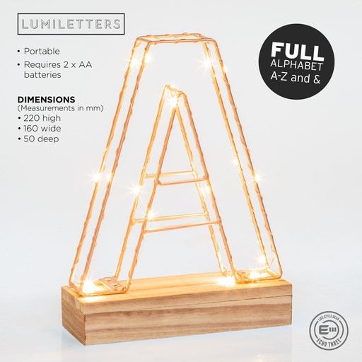 Letter Lights Wire Frame Rose Gold. A-Z available 