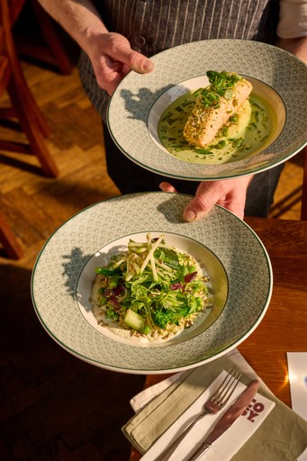 Cosy Club Spring Summer Menu 2026 - Herb Crusted Salmon & Bulgar Wheat Salad