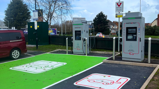Ultra-rapid InstaVolt chargers in McDonald’s car park near Clock Tower Roundabout, offering easy access from main roads in Donnington Telford