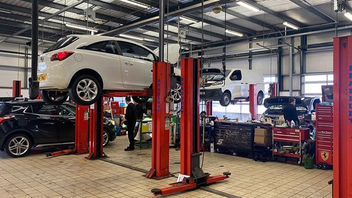 Cars inside the Vauxhall Service Centre Hull West workshop