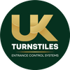 A logo reading UK Turnstiles in gold lettering on a green background