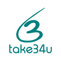 Teal number 3 with a long tail above text take34u 