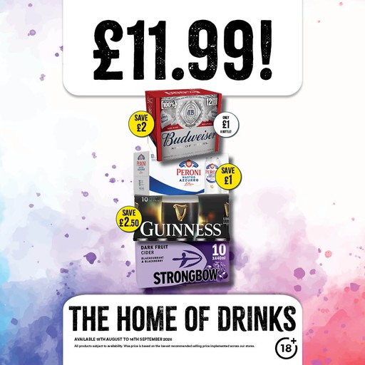 £11.99 each on selected beer, lager and cider packs