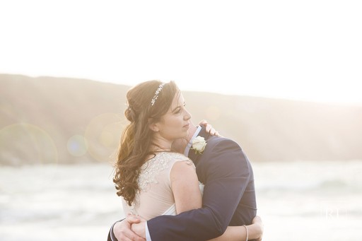 Bride and groom on Abereiddi beach