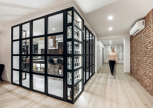 Crittall room divider, residential interior, UK
