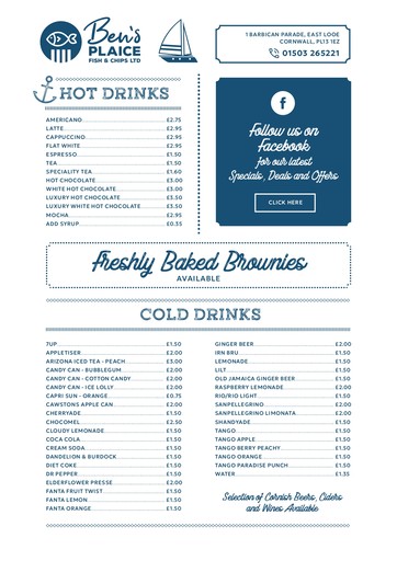 Drinks Menu - Fish and Chips Looe