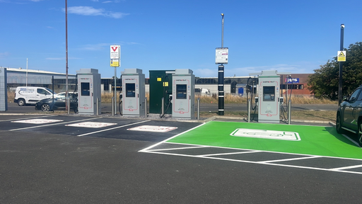 InstaVolt ultra rapid EV chargers and dedicated charging bays at the Cook Way location in Peterlee.