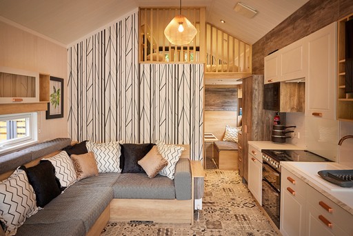 Living area of a Forest Pod at Stratheck Holiday Park