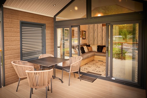 Front decking of a Forest Pod at Stratheck Holiday Park