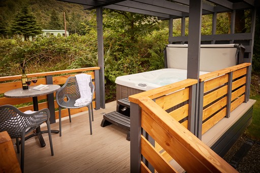 Hot Tub and outdoor decking of a Forest Pod at Stratheck Holiday Park