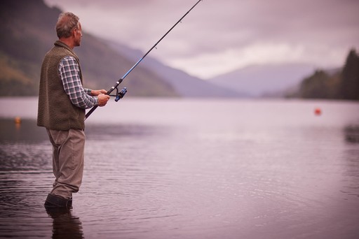 Retired gentleman going fishing in Lock Eck at Stratheck
