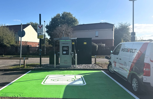 InstaVolt EV charger in use with branded van at Culm Valley Leisure Centre, Cullompton.