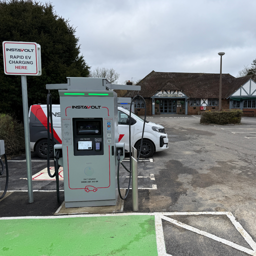 InstaVolt ultra-rapid charging station on Heathfield Road in Halland, positioned close to local amenities and clearly marked EV parking.