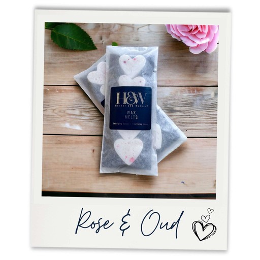 Love Melts Rose and Oud wax melt hearts