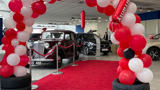 Interior of MG Grantham Dealership with Balloon Arch