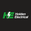The Holden Electrical logo features bold green block letters "H" and "E" separated by a striking white lightning bolt on a dark background, representing power, reliability, and the electrical trade services Holden Electrical delivers across Bedford and Bedfordshire.